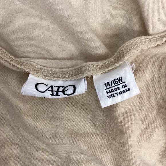 Cato Women Size 14/16W Beige Macrame Fringe Tassel Ruched Tank Top Boho Hippie - Picture 5 of 5